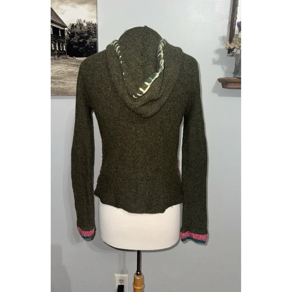 Free People hooded wool slim fit green and‎ pink Kangaroo pocket sweater medium